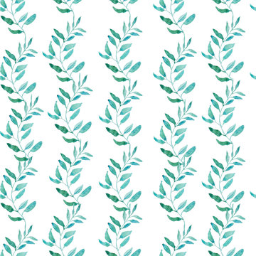 Seamless Pattern with Olive or Green Tea Leaves.
