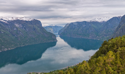 Naklejka na ściany i meble Aurland fjord from Stegastein lookout, Norway.