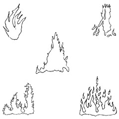 Fire. Sketch by hand. Pencil drawing by hand. Vector image. The image is thin lines