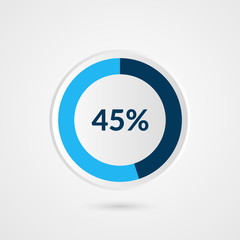 45 percent blue grey and white pie chart. Percentage vector infographics. Circle diagram business illustration