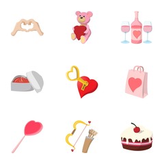 Valentines day icons set, cartoon style