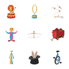 Chapiteau icons set, cartoon style