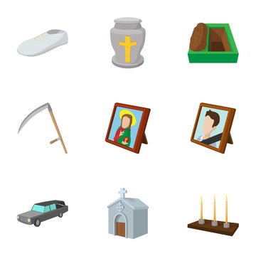 Death of person icons set, cartoon style