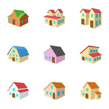Housing icons set, cartoon style
