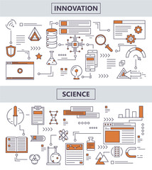 Vector set of modern thin line science innovation concept banners