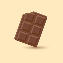 Chocolate with shadow on yellow background, vector illustration