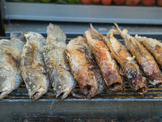Tilapia fish on grill. soft Focus