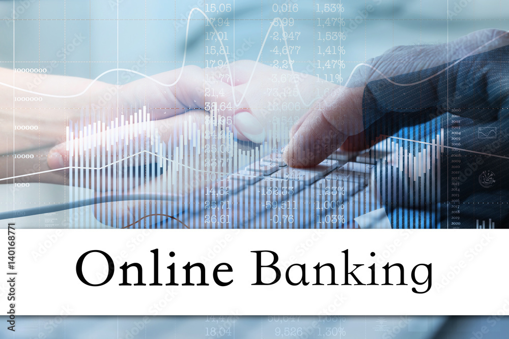 Fototapete concept of online banking. inscription on the bar and the graphics in the background of modern techn