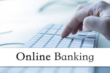 Concept of online banking. Inscription on the bar and the graphics in the background of modern technologies.