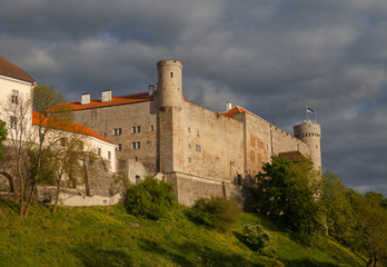 Fototapeta na wymiar Toompea ancient castle, view at sunset. Tallinn, Estonia.