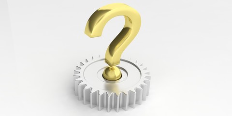 Question mark- gear on white background. 3d illustration