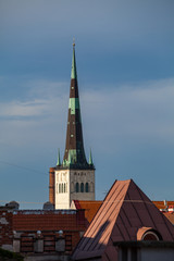 Tallinn. Old town. Church St. Olaf with deep blue sky at the background