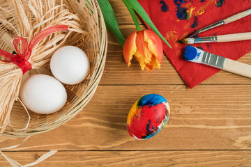 Painting easter eggs. Easter celebration concept.