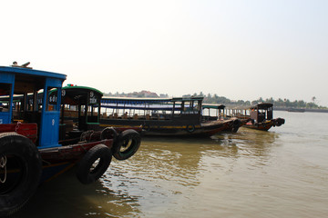 Fototapeta na wymiar Mekong Delta Vietnam boats, people , floating market
