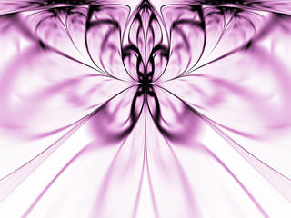 Abstract exotic flower. Psychedelic symmetrical design in faded pink, white and black colors. Fantasy fractal art. 3D rendering.