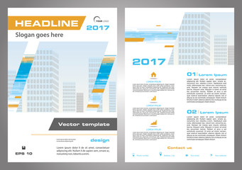 Vector flyer, corporate business, annual report, brochure design and cover presentation in orange and blue color. Front page and back page.