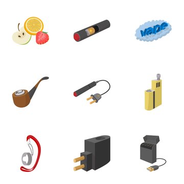 Electronic smoking cigarette icons set