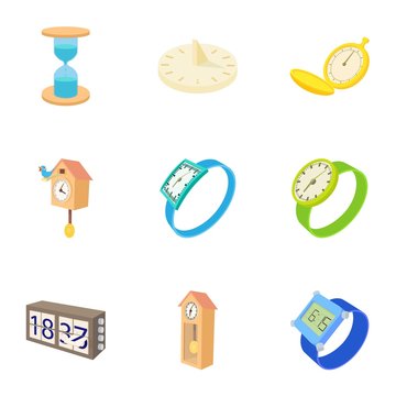 Electronic watch icons set, cartoon style