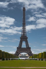 Fototapeta na wymiar Stylized Eiffel Tower Nobody on Lawn in Paris, France