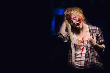 Zombie girl. Girl with a broken face.