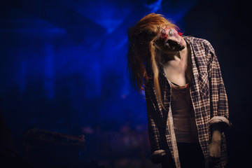 Zombie girl. Girl with a broken face.