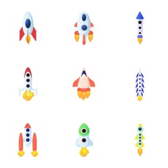 Types of rocket icons set, cartoon style