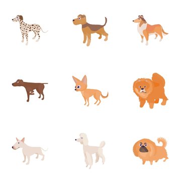 Doggy icons set, cartoon style