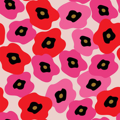 Cute floral seamless texture with pink poppies