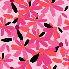 Cute floral seamless texture with pink flowers