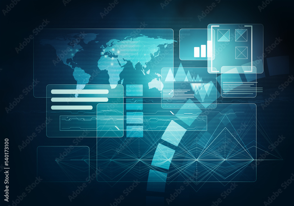 Aufkleber digital image technology hud interface concept with circuit microchip in virtual reality