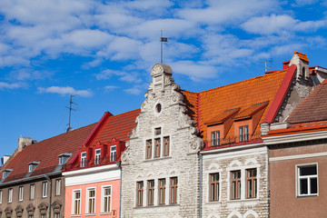 Old houses' facades and roofs. Old town of Tallinn, Estonia