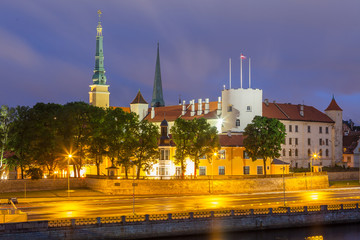 Evening view of old Riga castle, Latvia. Summer time.