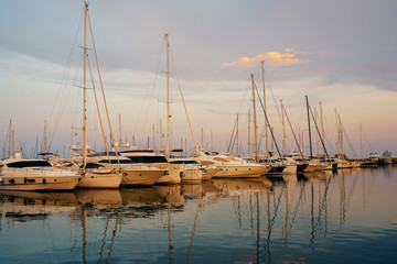 A beautiful view of the sea. Sea coast. Port with a large number of ships