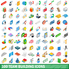 100 team building icons set, isometric 3d style