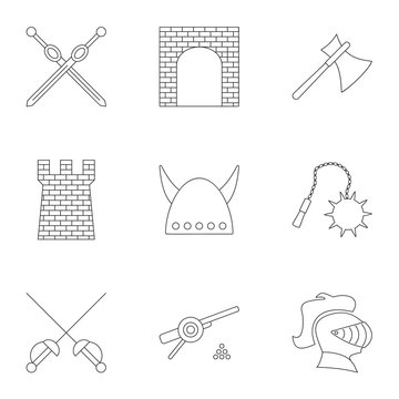 Knight icons set, outline style