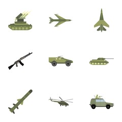 Weapons icons set, flat style