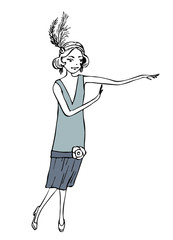 dancing girl vintage illustration