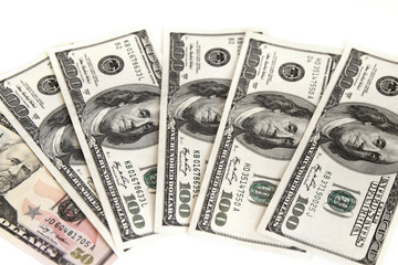 American dollars on the white background