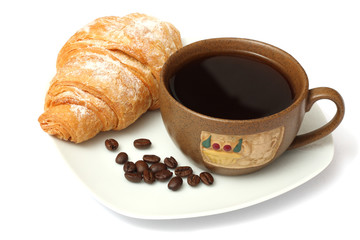 fresh croissant with coffee
