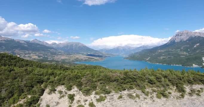 Drone shot amazing lake serre ponçon mountains