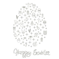 Monochrome stock vector illustration lettering Happy Easter, doodle egg