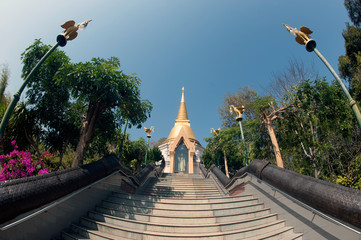 Golden Pagoda in Wat Pa Phu Kon temple in Thailand.