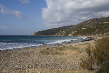 Fototapeta na wymiar CAGLIARI: panoramica della spiaggia di mare Pintau - Sardegna