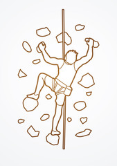 Man climbing on the wall outline graphic vector.