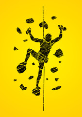 Man climbing on the wall designed using grunge brush graphic vector.