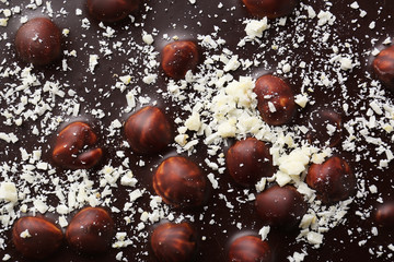 Chocolate bar with hazelnut, closeup