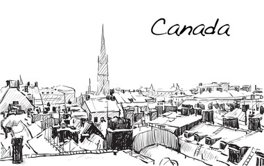 sketch cityscape of Canada show snow and building, free hand draw illustration vector