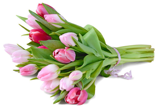 colorful tulips bouquet lying