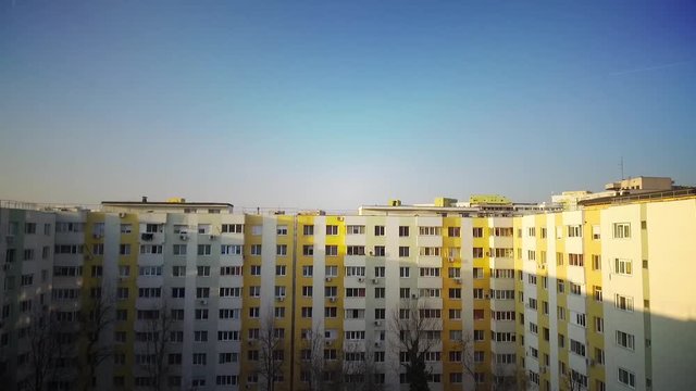 Horizontal panorama of some flats in a block.