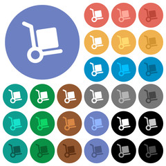 Hand truck round flat multi colored icons